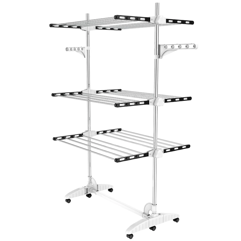 Todeco Tower Laundry Dryer, Stainless Steel, Black/White, 3 Trockenebenen - Image 1