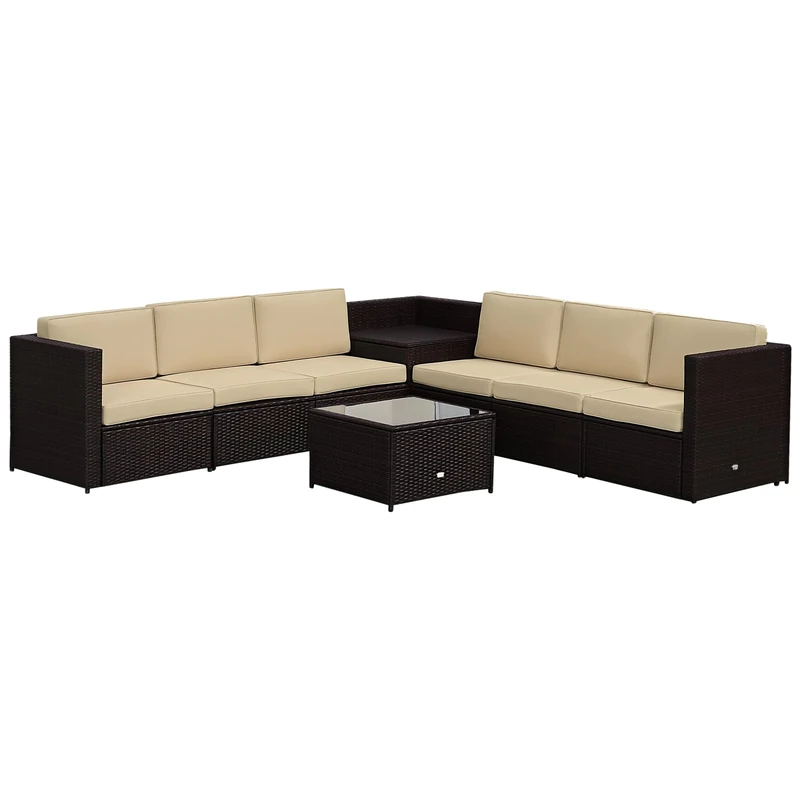 Outsunny 8 Pieces Outdoor PE Rattan Sofa Set with Cushions Brown