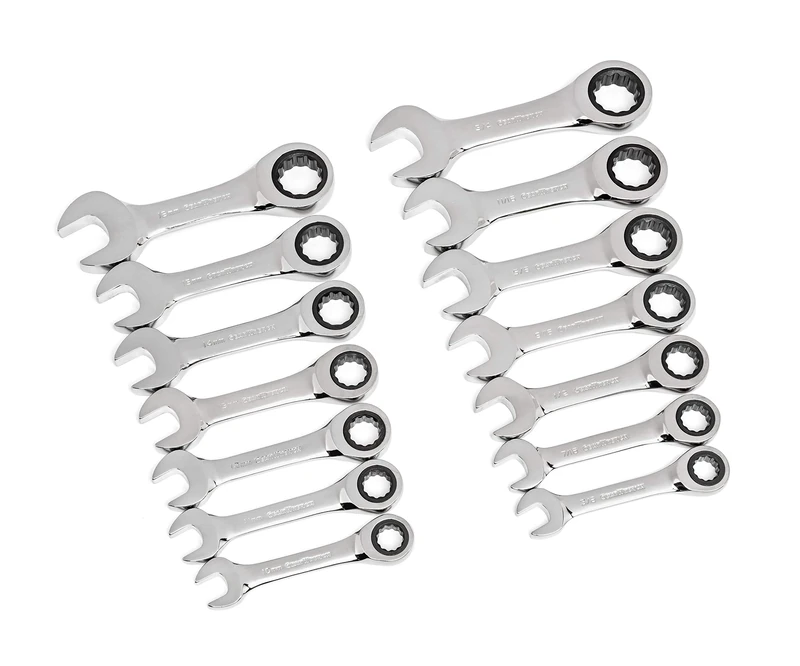 GearWrench 14 Pc. 12 Point Stubby Ratcheting SAE/Metric Combination Wrench Set - 85206