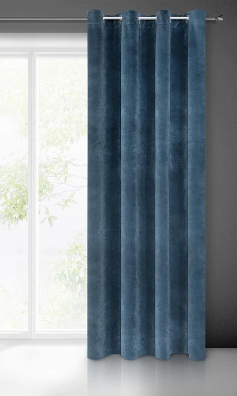 Eurofirany VILLA Soft Plain Opaque Velvet Curtain with Eyelets - 1 Unit, Fluffy Panel Drape Classic Glamour Elegant Living Room, Bedroom, 290 g/m2, W55 x L98, Navy