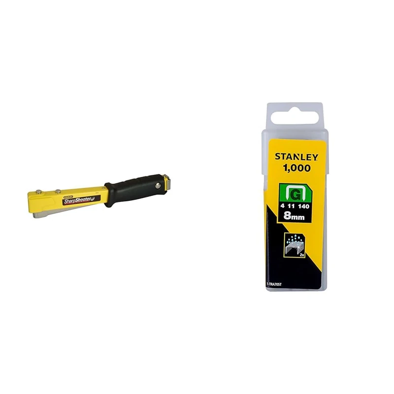 Stanley 6-PHT150 PHT 150" Hammer Tacker, Black/Yellow & 1-TRA705T 8mm Heavy-Duty Staple (1000 Pieces)