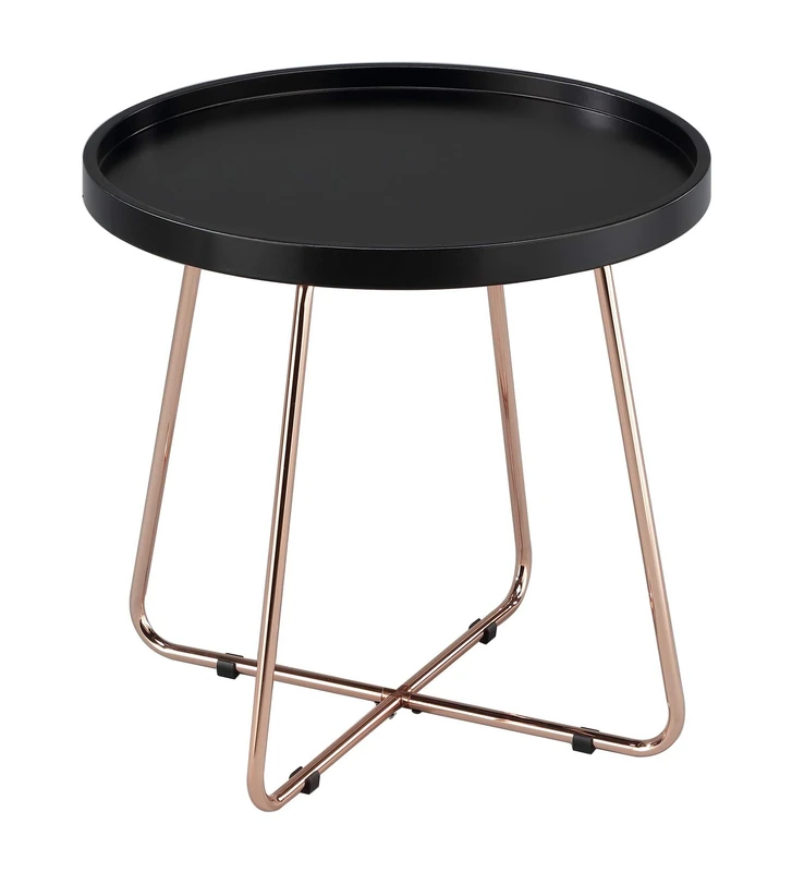 ASPECT Sasha Wooden Tray/Round Side End Table (Black/Copper), Alloy Steel, 46 dia x 45 H cm ST66BK/CP
