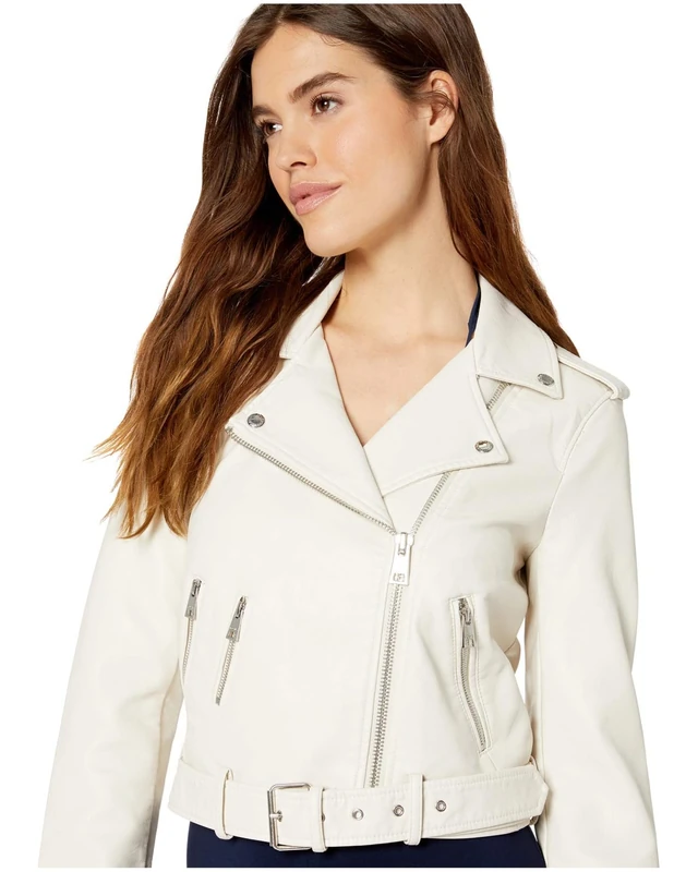 Levi's Women's Faux Leather Asymmetrical Belted Motorcycle Jacket, Oyster, Medium