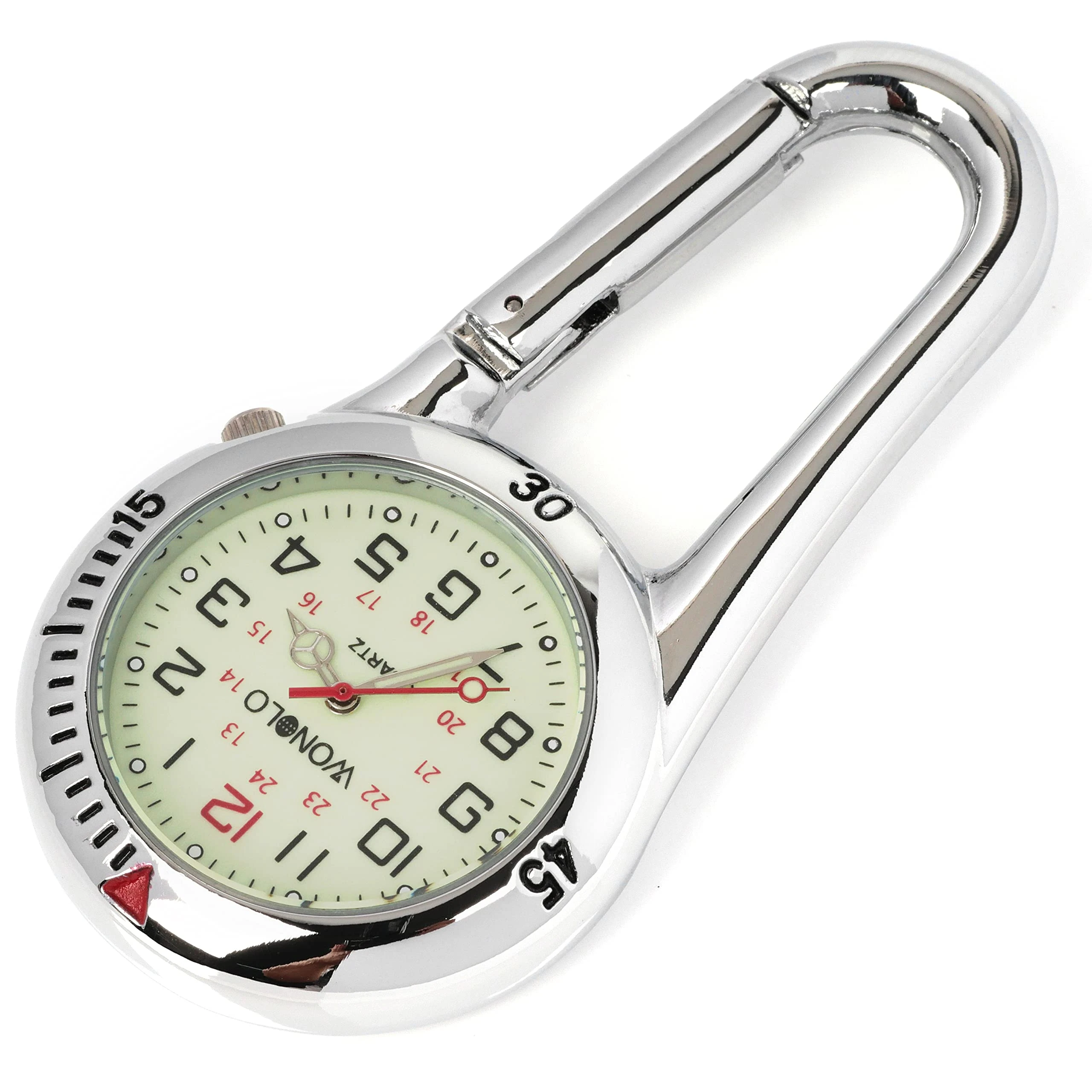 WONOLO Clip on Carabiner Luminous Face FOB Watch Digital for Doctors Nurses Paramedics Chefs Sport Unisex Men Women (Silver)