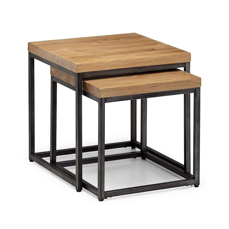 Julian Bowen Brooklyn Nesting Lamp Tables, Oak/Gunmetal, One Size