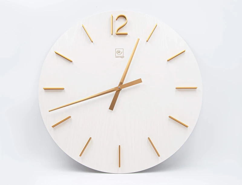 Mascagni Veneered Wood Wall Clock with Anodized Aluminum Hours – White Color, Aluminium, Taille Unique - Image 1
