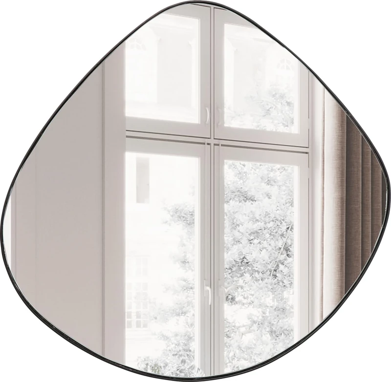 Kare Design Mirror Göteborg, black, steel, glass mirrored, horizontal organic formed mirror, modern, home decor, wall mirror for living room, hallway, bedroom, office, 90x93x1,5 cm (H/W/D)