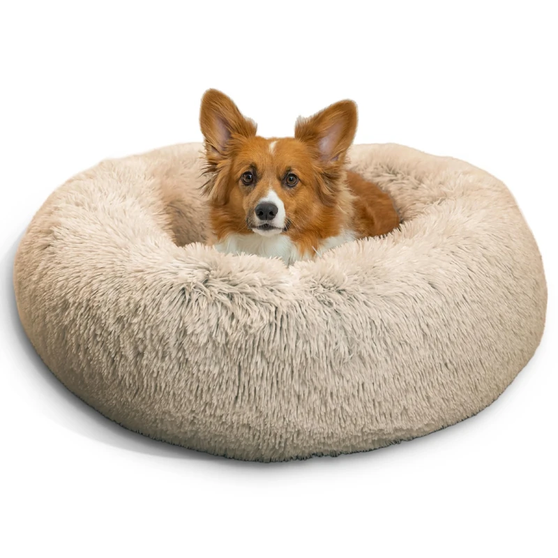 Best Friends by Sheri The Original Calming Donut Cat and Dog Bed in Shag Fur Taupe, Medium 30x30