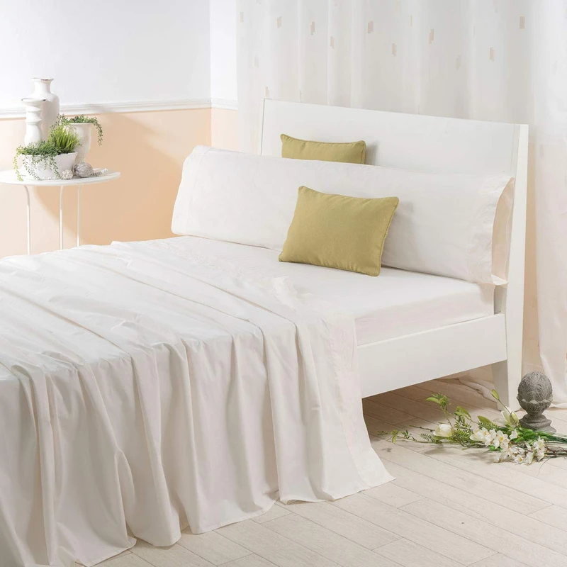 Sancarlos LOTUS Embroidered Sheets 100% Cotton Satin bed 105 cream - Image 1