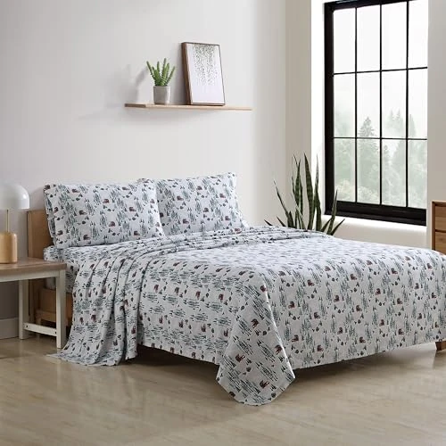 Eddie Bauer - King Sheets, Cotton Flannel Bedding Set, Brushed For Extra Softness, Cozy Home Decor (Deer Hollow, King)