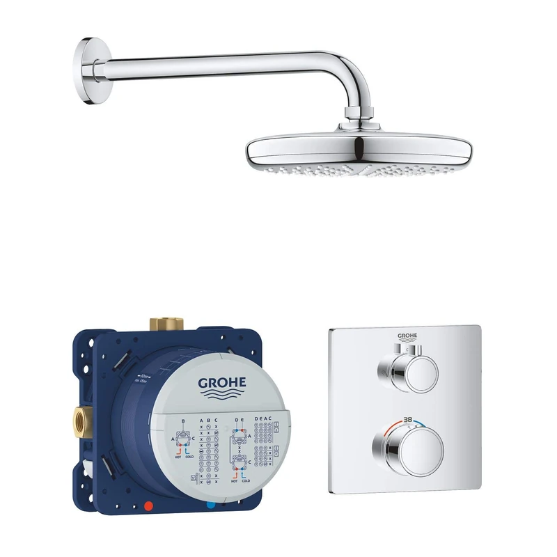 GROHE Grohtherm Perfect Shower Set with Tempesta 210 Head Shower and Thermostat, Chrome, 34728000