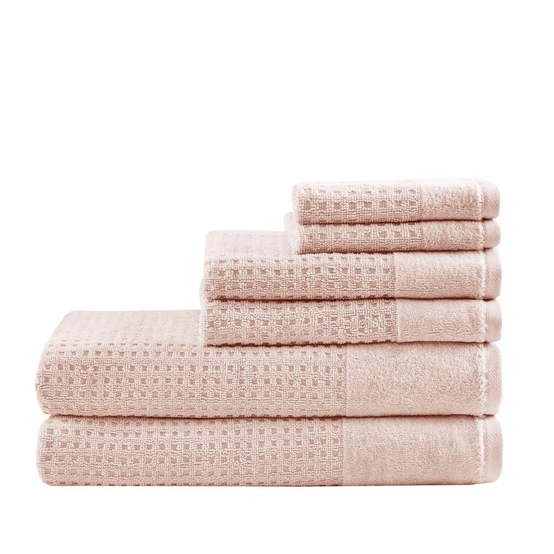Madison Park Spa Waffle 100% Cotton Luxurious Towel Set, Premium Texture Waffle Weave, Highly Absorbent, Quick Dry, Hotel & Spa Quality Wash Clothes for Bathroom, Assorted Sizes, Pink 6 Piece - Image 1
