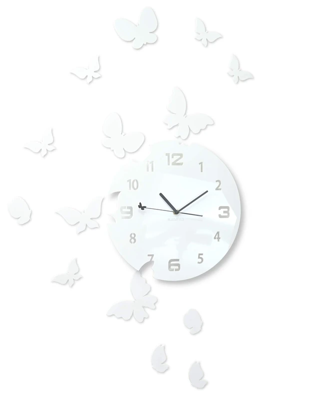 FLEXISTYLE Large Modern Wall Clock Butterfly Round 30 cm 15 Butterflies Living Room Bedroom Children's Room Product Made in the EU (White)