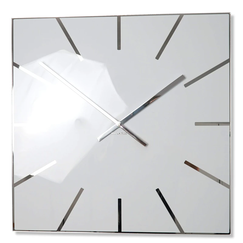 FLEXISTYLE Large wall clock square 50cm white mirror silent non ticking for living room bedroom office
