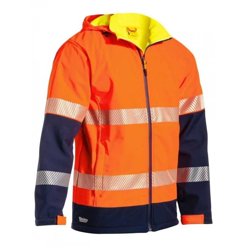 Bisley Workwear UKBJ6934T_TT05 Ripstop Softshell Jacket Two Tone Hi-Vis Long Sleeve 3M Taped 260GSM - Orange/Navy, S - Image 1