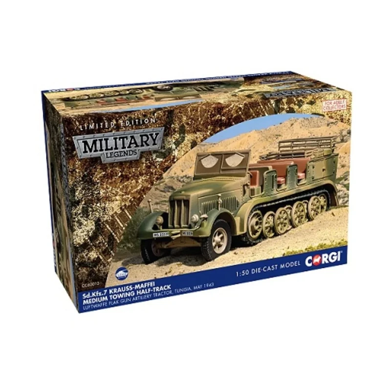 Corgi Diecast Model Vehicles - CC60013 Sdkfz 7 Artillery Tractor - Men & Women Souvenir Gifts from UK - Small Die Cast Toy Tank Models for Boys, Gift for Military Enthusiasts