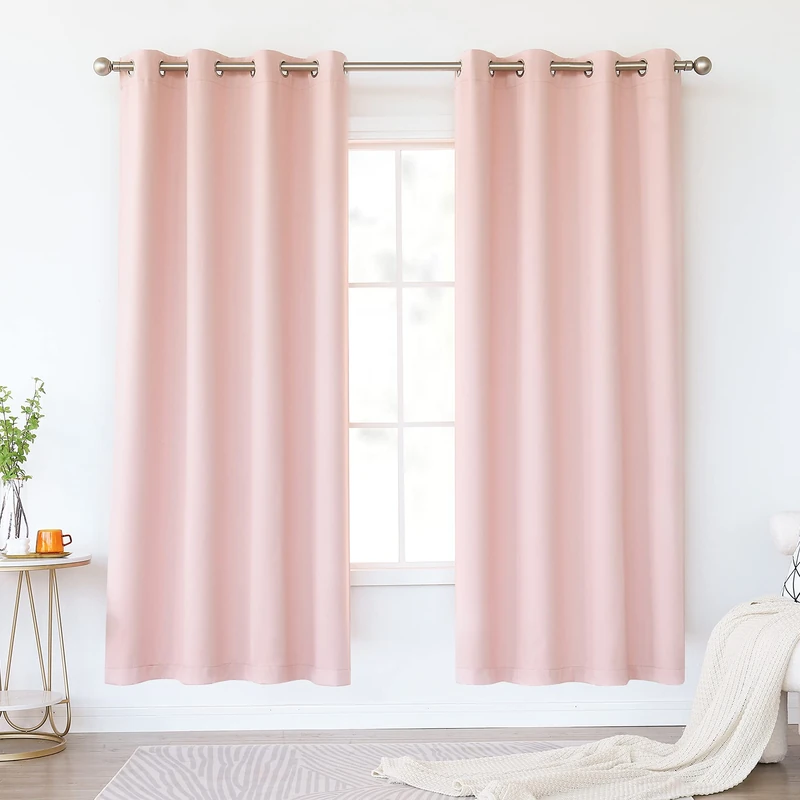 KEQIAOSUOCAI Baby Pink Curtains 72 Inch Length for Girls Room - Thermal Insulated Solid Grommet Room Darkening Drapes Panels for Kids Nursery Bedroom, 1 Pair, 52 Inch by 72 Inch