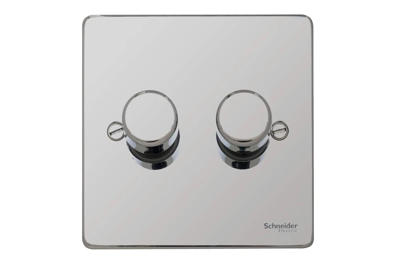 Schneider Electric GU6522CPC Ultimate Low Profile Polished Chrome 2 Gang 2 Way 250W/VA Mains & LV dimmer