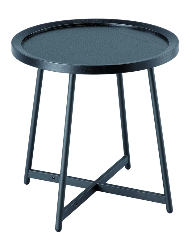 ASPECT Louisa Wooden Tray/Round Side End Table-Oak Veneer in Black Finish, Metal, 50 dia x 50(H) cm