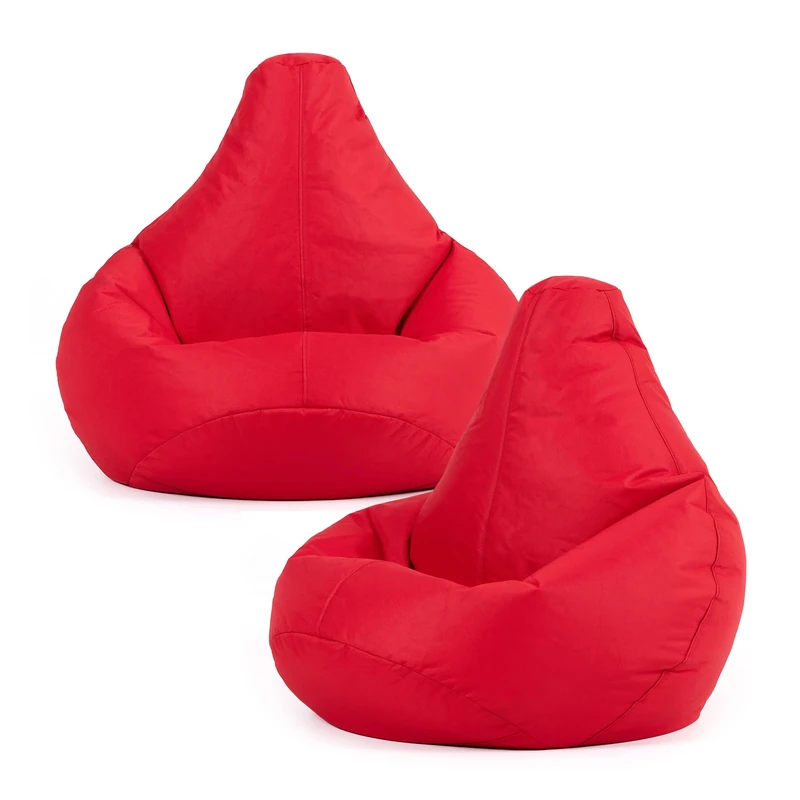 Bean Bag Bazaar Dalton Kids Bean Bag, Red, 2 Pack, Water Resistant, Gaming Chair for Kids, Beanbag for Indoor and Outdoor Use with Filling Included, Childs Chair ideal for Bedroom, Playroom, Garden