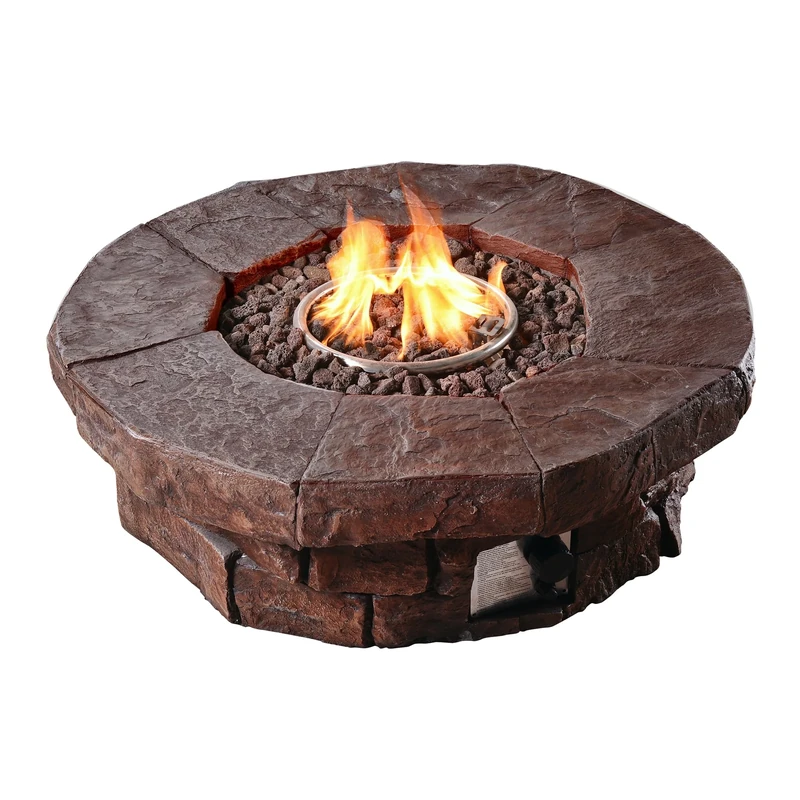 Peaktop - Outdoor Round Stone Look Propane Gas Fire Pit, Stone, 27.99cm H x 92.99cm W x 92.99cm