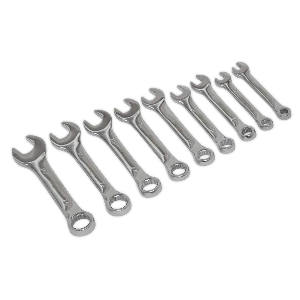 Sealey Siegen S01157 9PC Stubby Combination Spanner Set, Silver