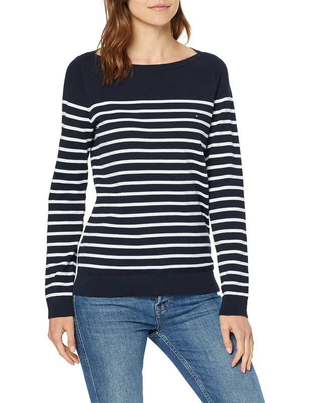 Tommy Hilfiger Women's Heritage Boat Neck Sweater Jumper, Blue (Midnight / Classic .White), XS