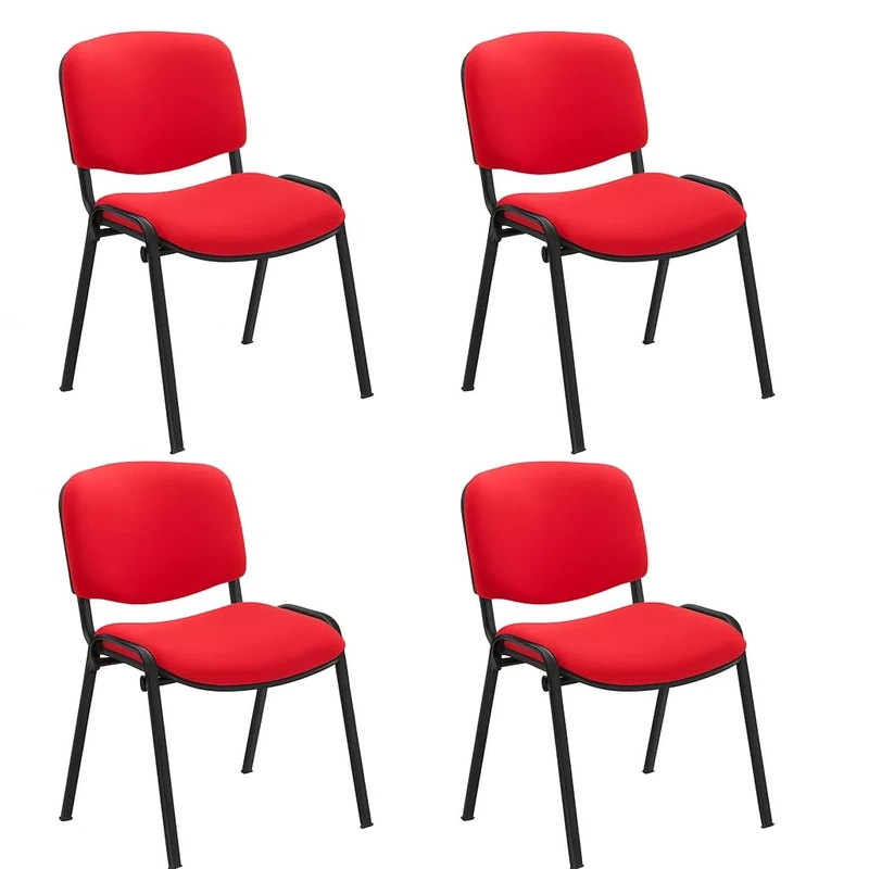 Office Hippo Heavy Duty Stackable Reception Chair, Black Frame, Fabric, Red, Pack of 4