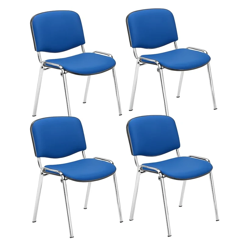 Office Hippo Heavy Duty Meeting Chair, 4 Pack - PU Blue/Chrome, Stackable Reception & Conference Chair, Up to 115kg Weight, 5 Year Frame & 2 Year Upholstery Warranty