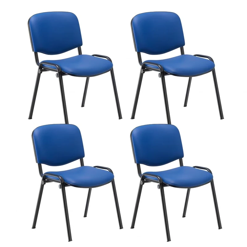 Office Hippo Heavy Duty Meeting Chair, Versatile & Robust Stackable Reception Chair, Office or Conference Chair With Strong Frame & Padded Durable Seat, Up To 115kg Weight - PU Blue/Black, 4 Pack