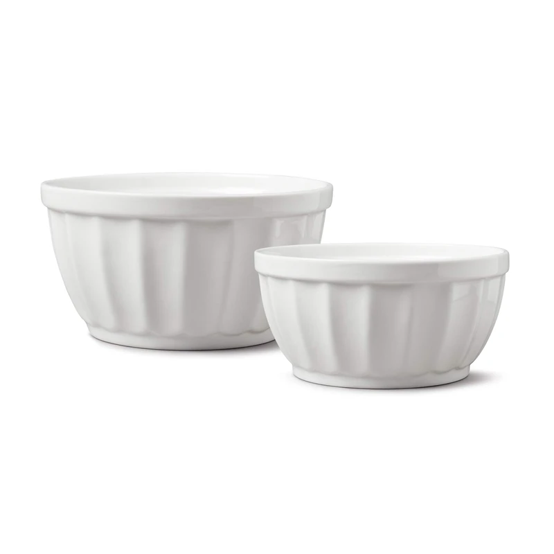 WM Bartleet & Sons 1750 TSET110 Traditional Set of 2 Porcelain Fluted Kitchen Serving Bowls, 1200ml & 700ml – White
