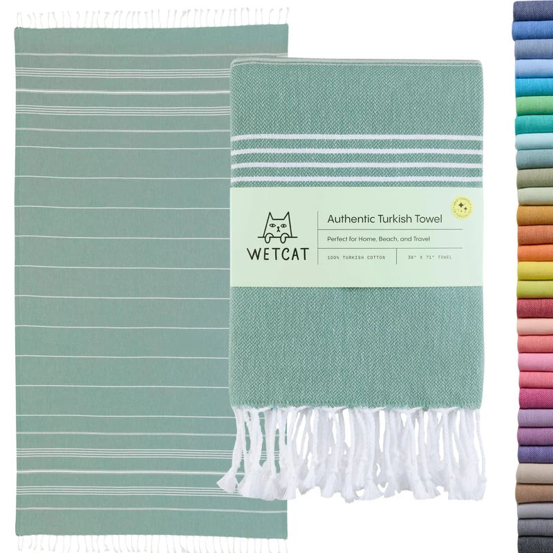 WETCAT Turkish Beach Towel 38x71 100% Cotton Sand Free Quick Dry Beach Towel for Adults Oversized Extra Large Turkish Towel Light Travel Towel Beach Gifts Beach Accessories - Teal
