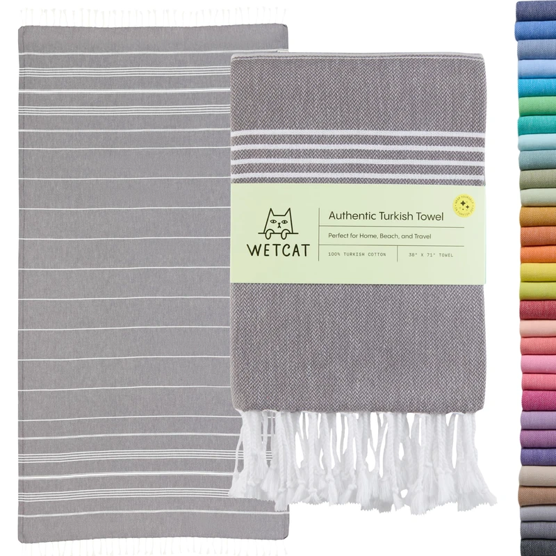 WETCAT Turkish Bath Towels Extra Large 38x71 100% Cotton Quick Dry Beach Towel Oversized Sand Free Light Travel Towel for Adults Beach Accessories Gifts - Dark Gray
