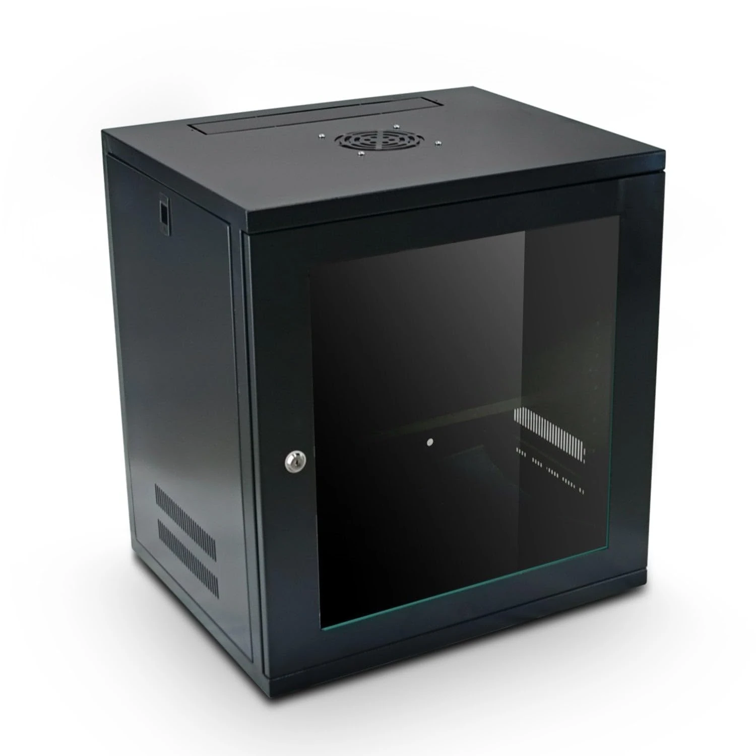 Server Rack Data Cabinet - 9U 450mm Deep Wall Mounted 19" Storage Rack for Home, Office, Server Room with Glass Door, Removable Side Panels, Front-Rear Lockable (Flat-Packed)