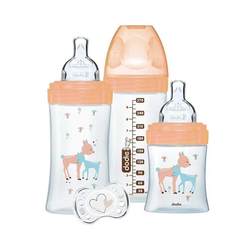 Dodie Sensation+ Baby Bottle Set Glass Stag Cow Beige