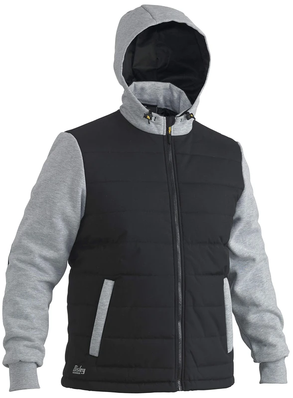Bisley Workwear UKBJ6944_BBLK Flex & Move Jacket Hooded Puffer Fleece Contrast Long Sleeve - Black, L