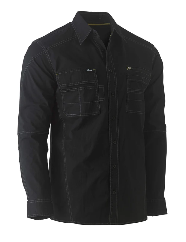 Bisley Workwear UKBS6144_BBLK Flex & Move Utility Shirt 145GSM Long Sleeve - Black, M