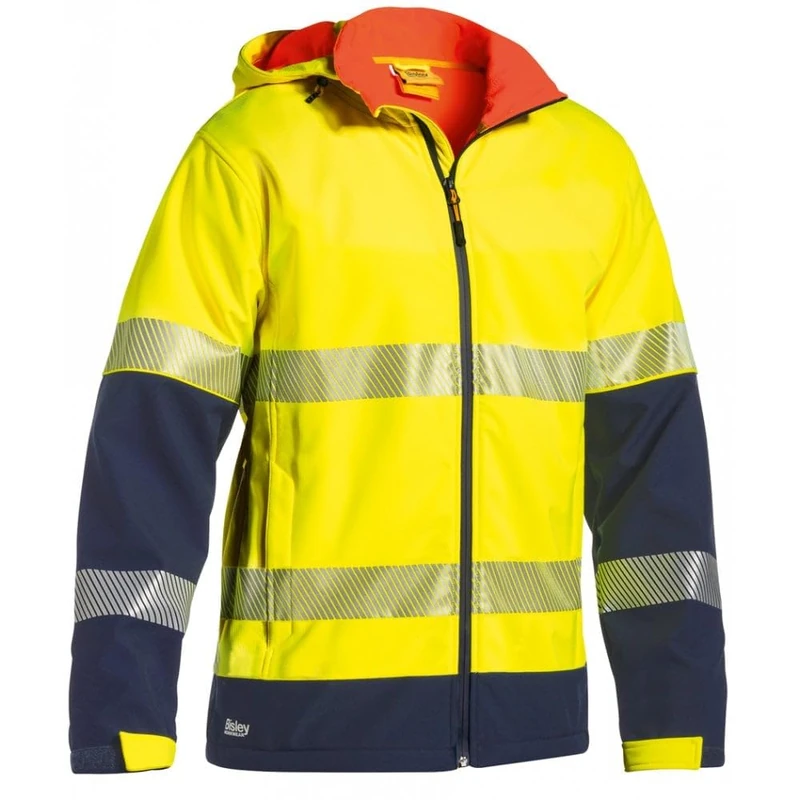 Bisley Workwear UKBJ6934T_TT04 Ripstop Softshell Jacket Two Tone Hi-Vis Long Sleeve 3M Taped 260GSM - Yellow/Navy, S