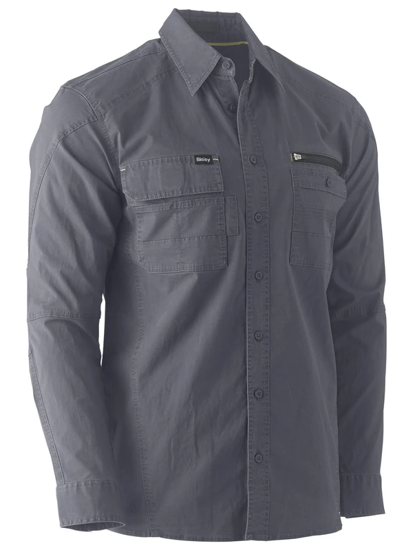 Bisley Workwear UKBS6144_BCCG Flex & Move Utility Shirt 145GSM Long Sleeve - Charcoal, 5XL