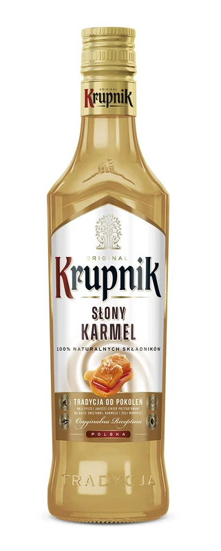 Krupnik Salted Caramel Liqueur - Sweet and Salty Polish Creamy Liqueur Crafted from Cream, Milk and Vodka - Creamy Texture Caramel and a Touch of Salt, Perfect for Coffee and Desserts 16% ABV, 50cl