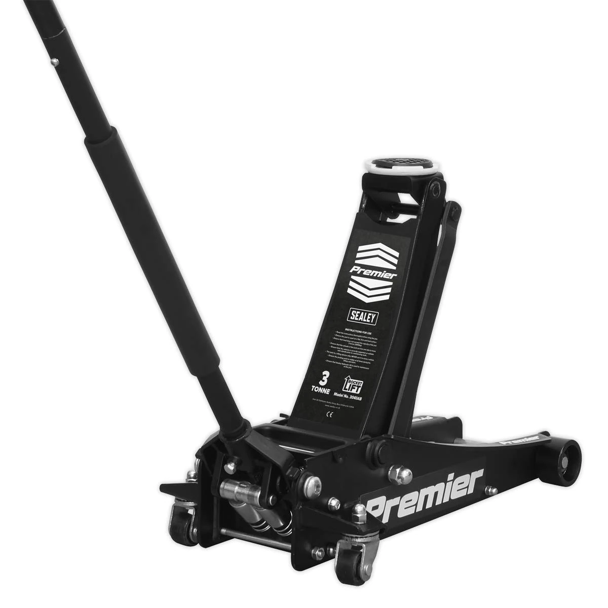 Sealey 3 Tonne Low Profile Trolley Jack, Car Jack, with Rocket Lift - Black- 3040AB