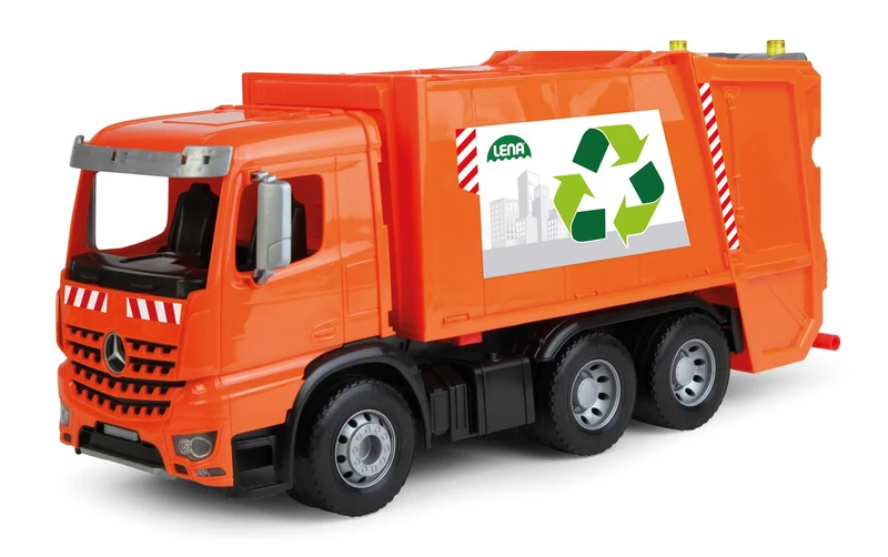 Lena 4614 x Worxx Rubbish Truck Mercedes Benz Arocs Play Car Approx. 53 cm Utility Vehicle for Children from 3 Years Robust Bin Truck with 2 Wheelie Bins and Real Play Functions, Orange