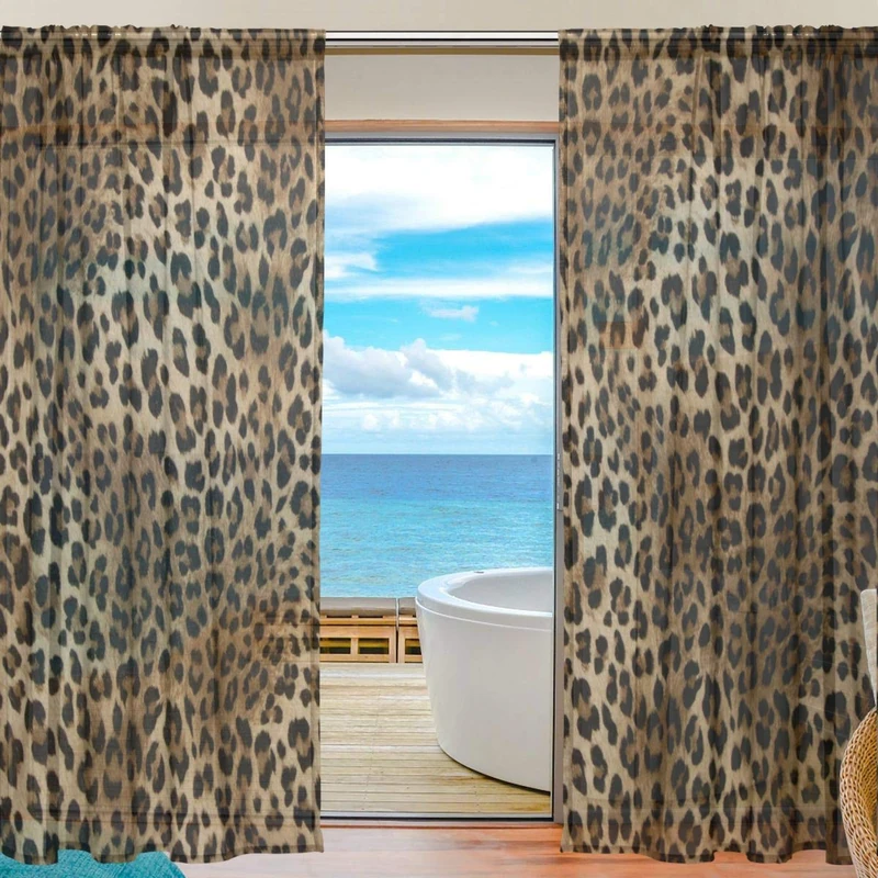 AUUXVA Sheer Curtains Animal Leopard Print Pattern Window Voile Curtain Drapes for Living Room Bedroom Kitchen Home Decor 55x84 inches, 2 Panels