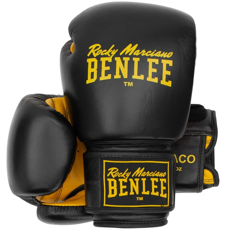 BENLEE Rocky Marciano Unisex - Adult DRACO Leather Boxing Glove, Black/Yellow, 14 oz