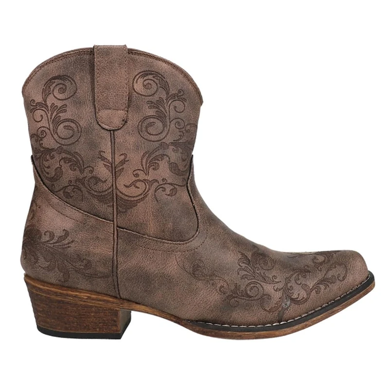 ROPER Women's Short Stuff Embroidery Snip Toe Cowboy Booties Fashion Boot, Brown, 4.5 UK
