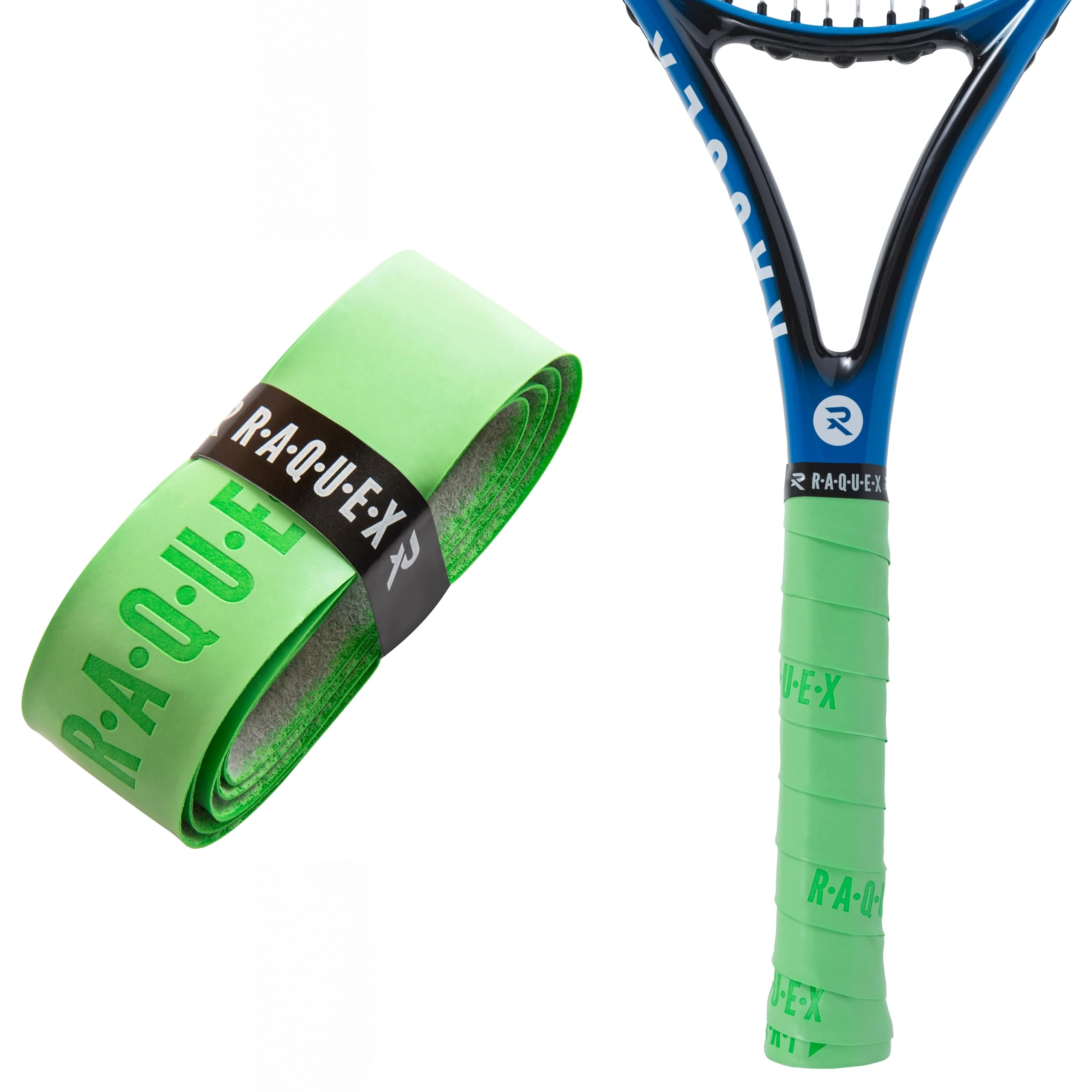 Raquex Enhance Replacement Racket Grip: Tennis Grip, Badminton, Squash Grip Tape, Padel, Pickleball. 14 Colours. Premium, Self-Adhesive Tennis Racquet Grip with Finishing Tape (Light Green, 1 Grip)