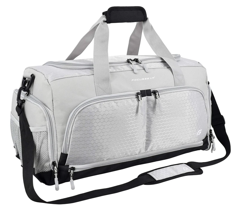 Ultimate Gym Bag 2.0: The Durable Crowdsource Designed Duffel Bag with 10 Optimal Compartments Including Water Resistant Pouch, Silver, Medium (20")