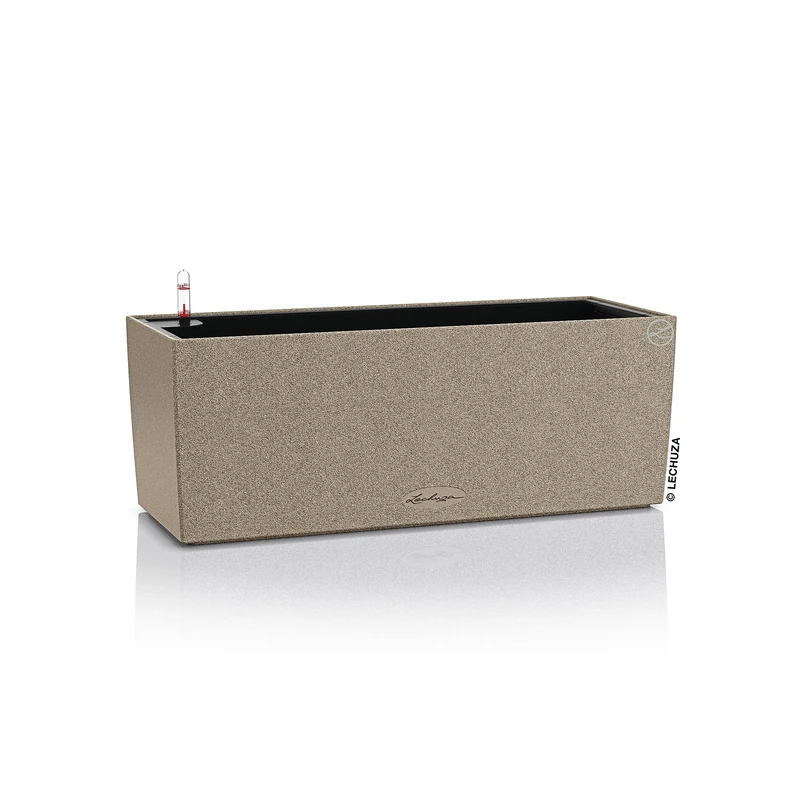 Lechuza BALCONERA Stone 50 Self Watering Planter Plastic Indoor/Outdoor Flower Plant Pot Table and Window Box with Drainage Hole H19 L50 W19 cm Sand Beige