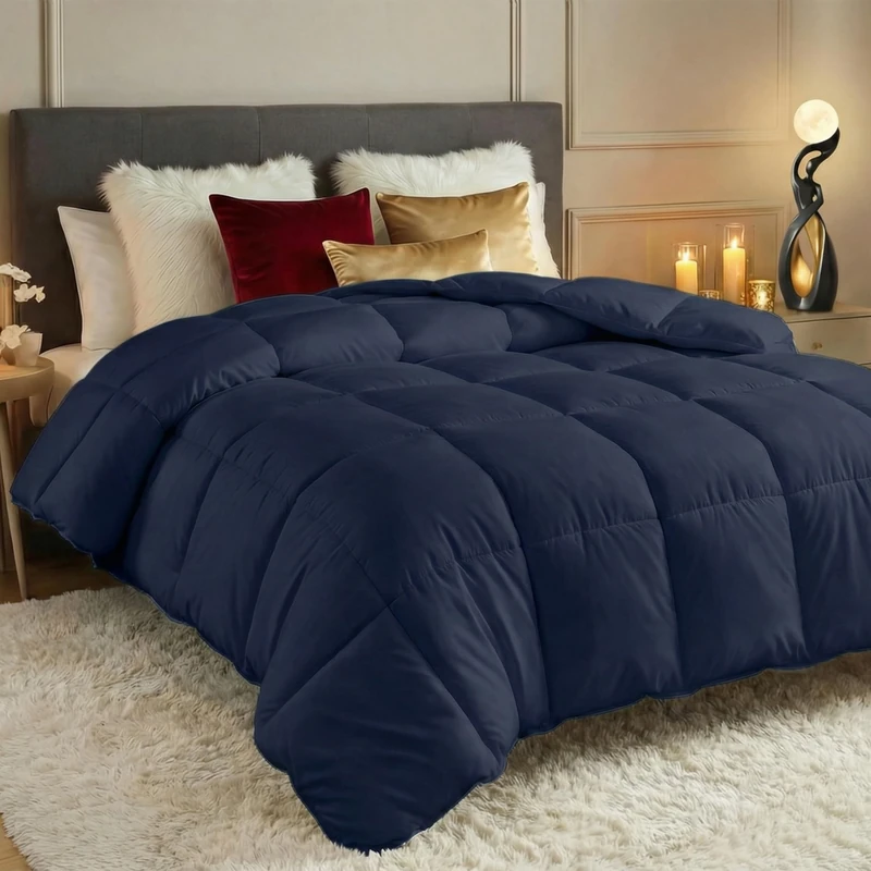 Utopia Bedding, 4.5 Tog All Year Round Coverless Duvet, Microfiber Soft Breathable Duvet, Box Stitch Quilt Ideal for Cold Weather, Machine Washable (Navy, King (Pack of 1))