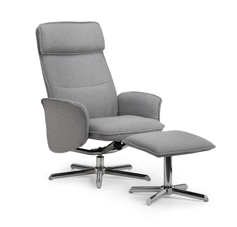 Julian Bowen Aria Recliner and Stool - Grey Linen Rise & Recline Chairs